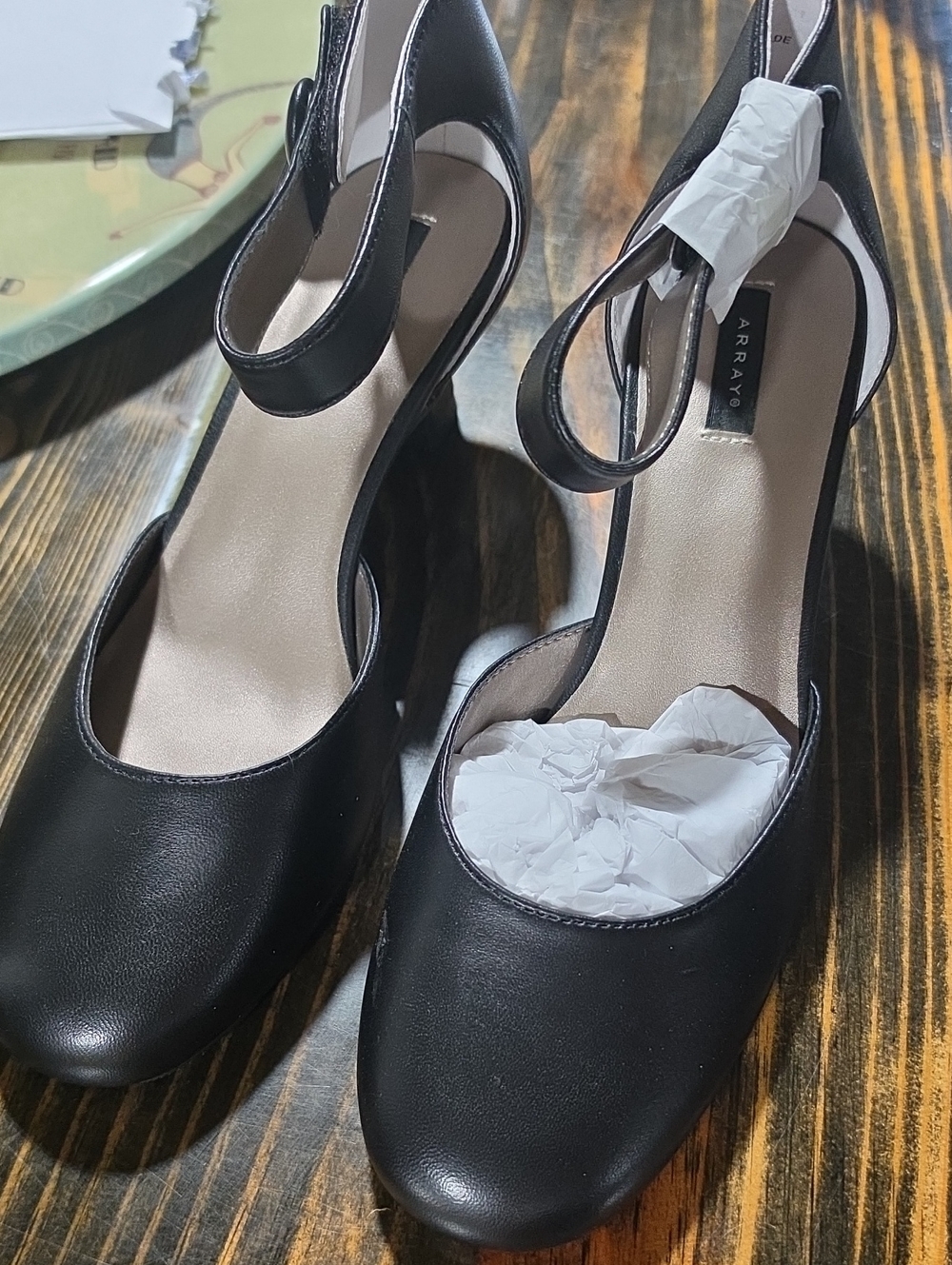 Array Black Ankle-Strap Round-Toe Heels